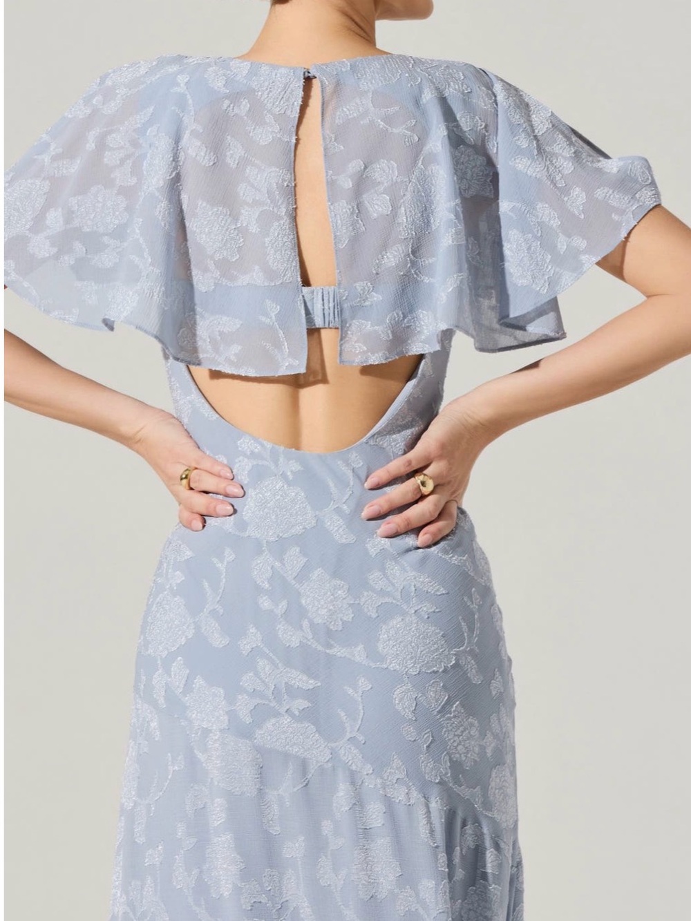 Astr Powder Blue Floral Midi Dress with V-Neck - Picture 3 of 7